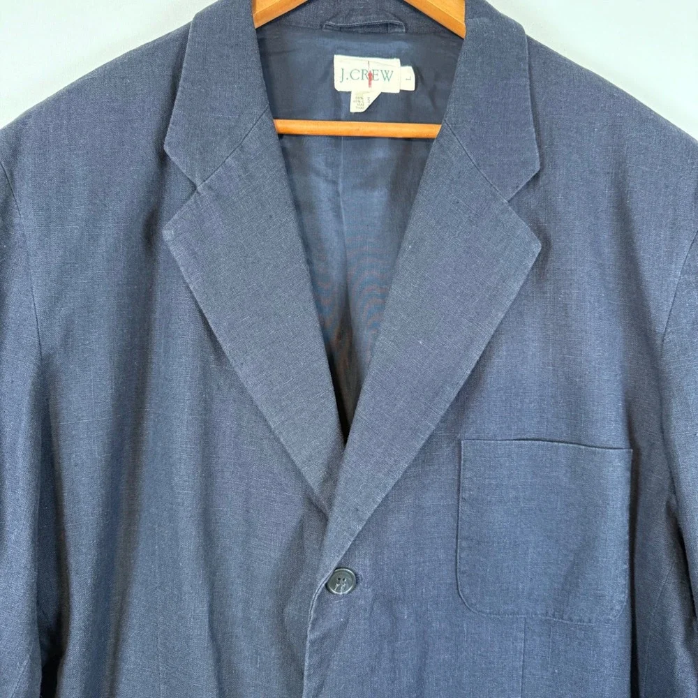 J. Crew Mens Navy Blue Linen Cotton Blend Blazer Sport Coat Jacket Size L‎ Y2K